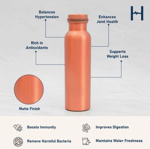 Copper Water <b>Bottle</b> Matte Finish ay goodbye to ordinary water <b>bottles</b> and embrace the sophisticated Matte Copper <b>Bottle</b> by Healt - Product Image 3