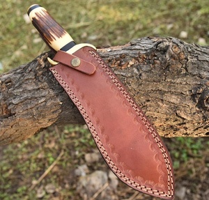 Cuchillo Bowie de Acero de Damasco Hecho a Mano por A&M Enterprises con Mango de Asta de Ciervo y Funda de Cuero, Cuchillos de Camping al por Mayor - Product Image 2