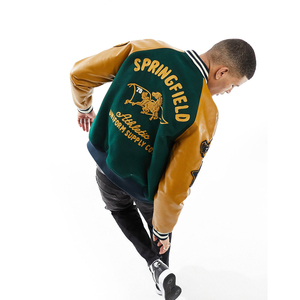 Wholesale Custom Logo Embossed Plus Size Casual <b>Summer</b> Baseball Varsity <b>Jacket</b> <b>Men</b> Sheep Fur Letterman Sportswear - Product Image 3