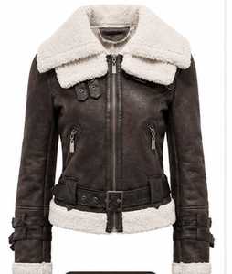 Chaqueta de Motera para Mujer, de Cuero Sintético Marrón, con Cuello de Piel Sintética, Cierre de Cremallera, Estilo Vintage, Corta, para Invierno - Product Image 1
