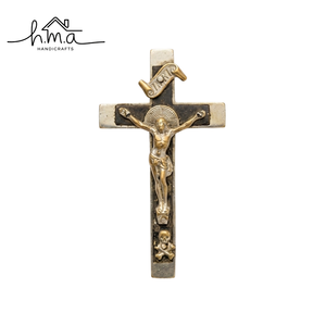 Antique Finish Brass Jesus Crucifix <b>Wall</b> Cross Religious Christian Hanging Decor Vintage Style Prayer Church Home Gift Piece - Product Image 1