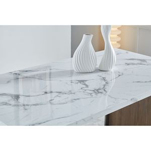 Elegante Tavolo da Pranzo di Lusso in MDF Effetto Marmo Noce, 6-8 Posti, Rettangolare 160x90x75 cm, Gambe in Acciaio Inox, Design Moderno - Product Image 5