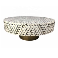 Table basse ronde grise à motifs floraux incrustés d'os, table centrale incrustée d'os, table d'appoint de salon incrustée d'os, décoration intérieure - Vente chaude