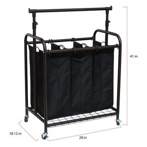 Cesto de lavandería rodante de 3 compartimentos con barra colgante ajustable, color bronce, para platos y vajilla - Product Image 5