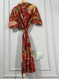 Bata Kimono de Algodón con Estampado Floral, Cuello en V, Secado Rápido, Manga Larga, Ligera, para Primavera, Ideal para Damas de Honor - Product Image 4