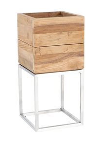 Rustic Set 2 Wooden Floor <b>Vase</b> <b>Square</b> Shape with Metal Stand for Floral Display Indoor Outdoor Decor - Product Image 6