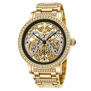 Luxury unisex Diamond Watch Stainless Steel Case <b>Red</b> Dial Roman Numeral Analog Quartz Movement Sapphire Crystal 44mm - Product Image 6