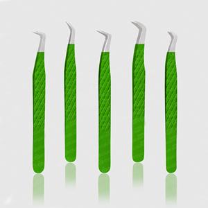 Pince à cils Green Tip Silver Diamond Grip Extensions de points pointus en fibre de verre droites à 45 degrés - Product Image 5