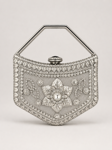 <b>Silver</b> Mesh Brass Lady Fashion Mini <b>Bag</b> Floral Embroidery Rhinestone <b>Evening</b> Purse Clasp Handbag for Party Wedding Banquet - Product Image 1