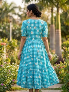 Cotton Kurtis Checks Print Floral Maxi <b>Dress</b> - Product Image 3