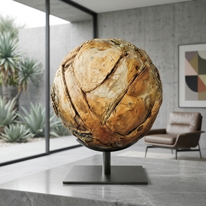 Sculpture sphérique en bois artisanale Ball Rock, moderne, de haute qualité, pour mariage, décoration de table ou de sol, œuvre d'art décorative, accent de décoration intérieure - Product Image 2