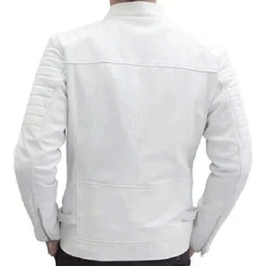 Chaqueta de Motociclista para Hombre, de Cuero PU Blanco, Cuello Alto, Cierre de Cremallera, Corte Ajustado, Manga Regular - Product Image 2