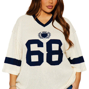 Maillot de football américain respirant en maille pour femme, col en V, coupe oversize, en polyester, haut de sport décontracté, impression numérique, personnalisation disponible - Product Image 6