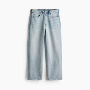 High Waisted Loose Fit Cotton Denim Straight Leg <b>Jeans</b> Solid Color Casual Pants With Pockets Autumn Style - Product Image 3
