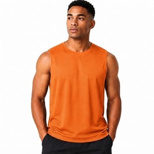 Débardeur sans manches col rond pour homme, couleur unie, respirant, tricoté, 100 % polyester, style décontracté et sportif, orange - Product Image 1