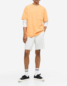 T-shirt en coton 100% ultra-luxe coupe oversize, style doux, col montant en coton, uni sur la poitrine, manches courtes pour homme, idéal pour l'été - Product Image 1