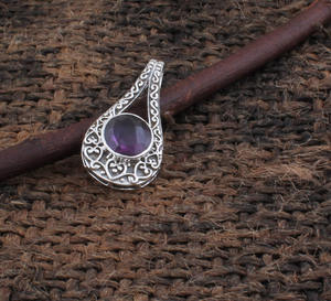 Collier unisexe vintage en argent sterling 925 plaqué platine avec breloques en améthyste naturelle serties clos, bijoux de famille, février - Product Image 4