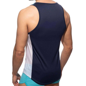 Débardeur de sport pour homme, bleu marine, à blocs de couleur, séchage rapide, col rond, tricoté, vêtements de sport - Product Image 4