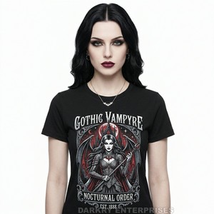 Camiseta Gótica Personalizada para Mujer, Estampado de Culto Vampírico Noche Eterna, 100% Algodón, Gráfico de Catedral, Estilo Alternativo para Dama, Suministro de Ropa - Product Image 4