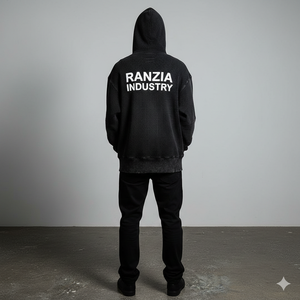 Ranzia Industry Factory Manufacturer Supply Men Zip Hoodie Men Zip Hoodie 100% Cotton Distressed Embroidery Printing Hoodie - Product Image 2