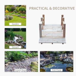 Ponte da Giardino in Legno Naturale da 1,5 m con Ringhiera per Decorazione del Cortile - Product Image 5