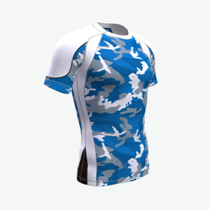 Blue Camouflage Short Sleeve Breathable <b>Rash</b> <b>Guard</b> <b>Men</b> Quick Dry Spandex Athletic Top Adult Unisex Sport Shirt Printed Design - Product Image 5