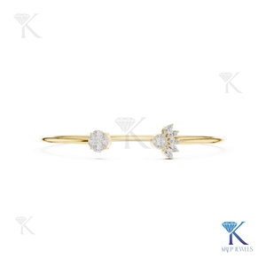 Asymmetric Lab Grown Diamond Crown Bangle 14K Solid Gold Fine Unisex Minimalist Open <b>Cuff</b> Jewelry Gift Manufacturer Wholesale - Product Image 1
