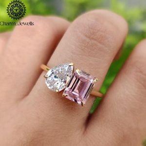 Bague de fiançailles Charm_Jewells pour femme en argent plaqué or rose avec moissanite taille coussin, sertie à griffes, style romantique, certifiée IGI - Product Image 1