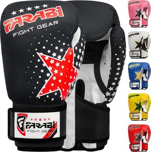 Gants de boxe Farabi prêts à être expédiés, en cuir PU, pour MMA et Muay Thai, 6 oz, unisexes, entraînement, qualité supérieure, évacuation de l'humidité, respirants - Product Image 1