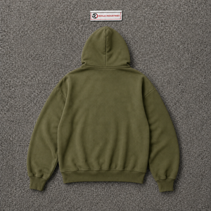 Sweat à capuche zippé oversize Olive pour homme, style streetwear, avec imprimé graphique 'Wanted', épaules tombantes, fermeture éclair intégrale, décontracté, en promotion - Product Image 6