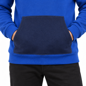 เสื้อฮู้ดผู้ชายสีน้ำเงินทรงโอเวอร์ไซส์ ผ้าฝ้ายฟลีซ 100% กันน้ำ ระบายอากาศดี มีกระเป๋า ดีไซน์ลำลอง ใส่ได้ทั้งฤดูใบไม้ร่วงและฤดูหนาว กำลังฮิต - Product Image 5