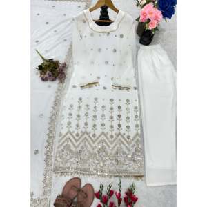 Valam Fashion Designer Evening Dresses Party Wear Top and <b>Skirt</b> with Dupatta <b>White</b> Size M Elegant and Stylish - Product Image 5