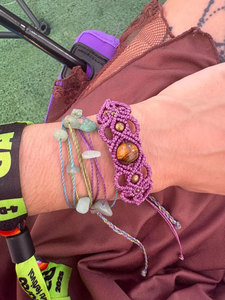 Handmade Macrame Tiger Eye <b>Bracelet</b> Natural Brown Gemstone Purple Cord <b>Adjustable</b> Boho Healing Jewelry for Women - Product Image 5