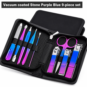 Blue And Gold Glitzy 9 Piece <b>Nail</b> <b>Tool</b> Set With Portable Case For Manicure And Pedicure Care - Product Image 3