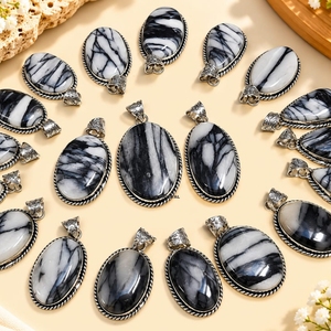 Pendentifs en pierre de jaspe zèbre naturelle, agate, cristaux, pierres précieuses écologiques, faits à la main, plaqués argent, artisanat en pierres semi-précieuses - Product Image 1