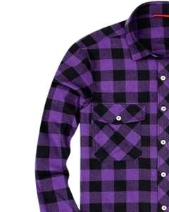 เสื้อเชิ้ตผ้าแฟลนเนลลายตารางสีม่วงดำสำหรับผู้ชาย แขนยาว ติดกระดุม ลำลอง สำหรับฤดูหนาว เสื้อเชิ้ตลายตาราง ผลิตโดยโรงงาน OEM เสื้อผ้าทรงพอดีตัว - Product Image 3