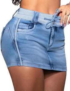 Minifalda Casual de Invierno para Mujer, Estilo Lápiz, de Mezclilla, Cintura Alta, con Shorts Integrados, Color Azul Claro, Cintura Ajustable, Secado Rápido, 3D - Product Image 1