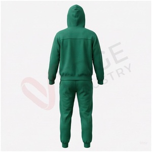 Conjunto Deportivo Unisex Verde con Capucha, Manga Larga, Color Sólido, Transpirable, Informal, para Otoño, Corte Regular, Cierre con Cordón - Product Image 2