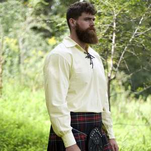 Chemise décontractée d'été pour homme en popeline de coton à motif tartan écossais Jacobite, avec col rabattu et laçage frontal, manches longues, 140g - Product Image 3