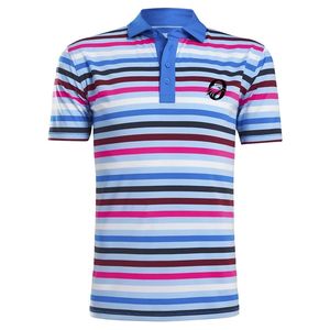 Polo pour homme à rayures multicolores bleues, sublimation, manches courtes, haut de performance respirant, vêtements de sport pour la pratique du golf - Product Image 1