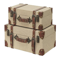Ensemble de 2 coffres de rangement en cuir avec poignée, coffres décoratifs de voyage, boîtes à souvenirs, décoration rustique de style farmhouse