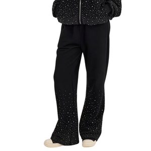 Womens Full Zip Hooded Tracksuit Set Rhinestone Embellished Top Wide Leg <b>Trouser</b> Elastic Waist Two Piece Party Outfit Athleisure - Product Image 5