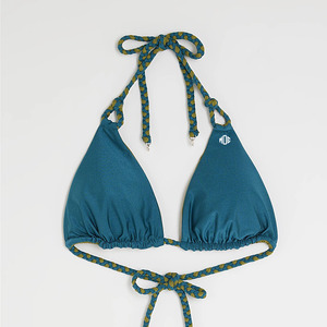 Conjunto de bikini triangular reversible trenzado azul de moda, transpirable, de 2 piezas, con estampado liso, al por mayor, OEM - Product Image 2