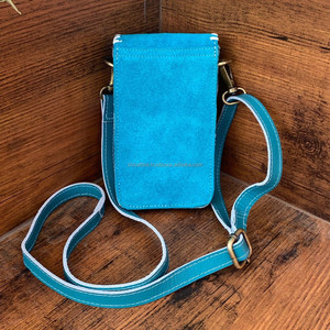 Nueva bota Stitch turquesa gamuza cuero teléfono bolsa occidental tarjeta de crédito titular teléfono portador mujeres Crossbody teléfono celular bolsas - Product Image 5