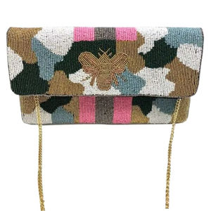 Bolso de mano bordado con cuentas, patrón de camuflaje, cartera de cuentas, bolso cruzado con cadena, cartera de fiesta para mujer, monedero para móvil - Product Image 1