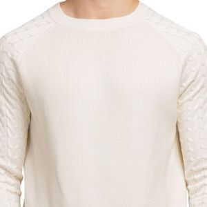 Pull en maille col rond blanc cassé pour homme, manches longues, décontracté, chaud, doux, tricot tendance, fabricant de logos personnalisés, vente en gros - Product Image 6