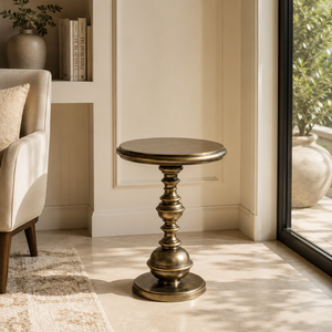 Elegant <b>Round</b> Pedestal <b>Side</b> <b>Table</b> with Antique Bronze Finish | Decorative Accent End <b>Table</b> with Ornate Turned Column Base Home - Product Image 4
