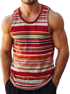 เสื้อกล้ามถักลายทางดิจิทัลแบบเรียบง่าย เป็นมิตรกับสิ่งแวดล้อม แฟชั่นผู้ชาย เสื้อแขนกุดลำลองสำหรับฤดูร้อน เสื้อกีฬา คอกลม - Product Image 2