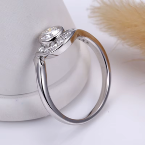 Stylish Round Brilliant Cut Diamond Engagement Ring with Pave Setting Center Stone for Women white gold Band - Product Image 2