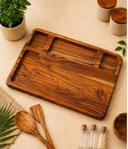 เขียงไม้ไผ่ทรงสี่เหลี่ยมพร้อมถาดโลหะอเนกประสงค์สำหรับหั่นอาหารในครัว - Product Image 3